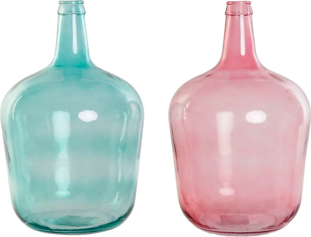 Vase Robuste en Verre Trempé Vert et Rose 40 cm - Lot de 2 Incassables