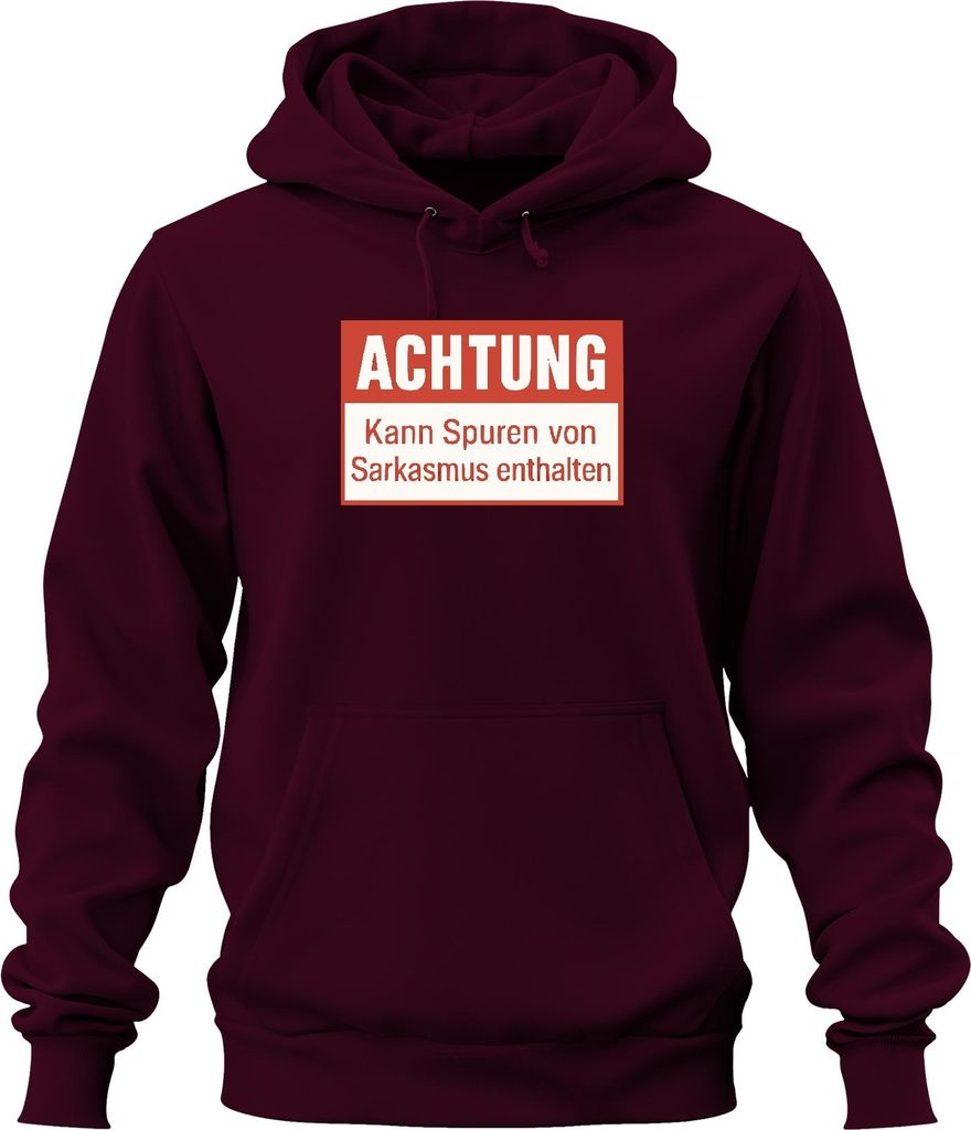 Achtung Spuren von Sarkasmus enthalten lustig sarkastisch humor Uni Hoodie Kapuzenpullover, Burgundy, XL