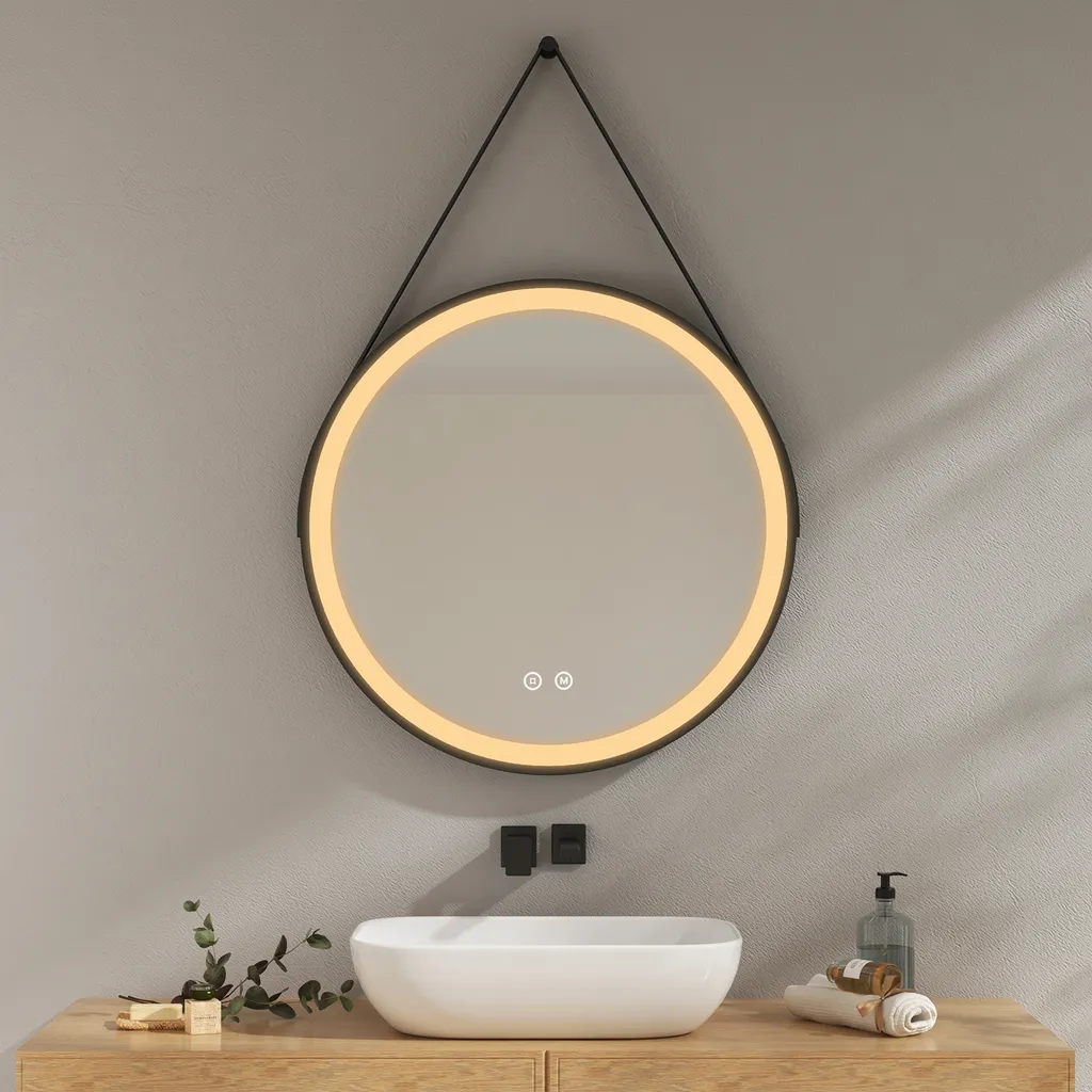 EMKE specchio da bagno con illuminazione Specchio LED rotondo diametro 70 cm specchio da bagno interruttore a sfioramento 3 luci colore dimmerabile specchio illuminato