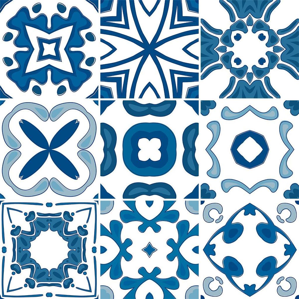 Selbstklebende Fliesenaufkleber für Küche und Bad – 9 Jevina Azulejos Zementfliesenaufkleber – 9 Aufkleber 20 x 20 cm