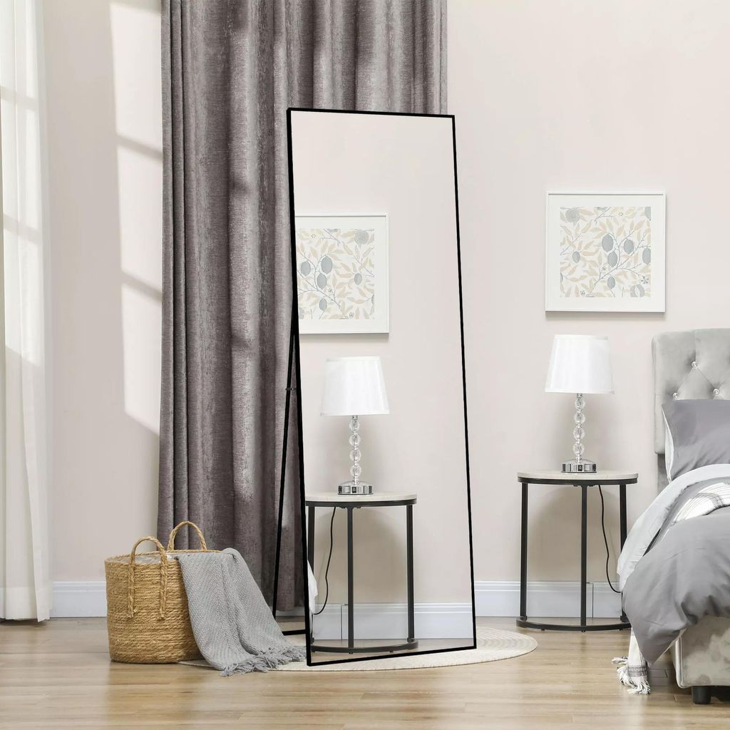 UnboxG 77 x 177 cm Standspiegel, Schwarz Boden großer Spiegel, stehender Spiegel, gegen Wand für Schlafzimmer, Verkleidung und an der Wand befest...