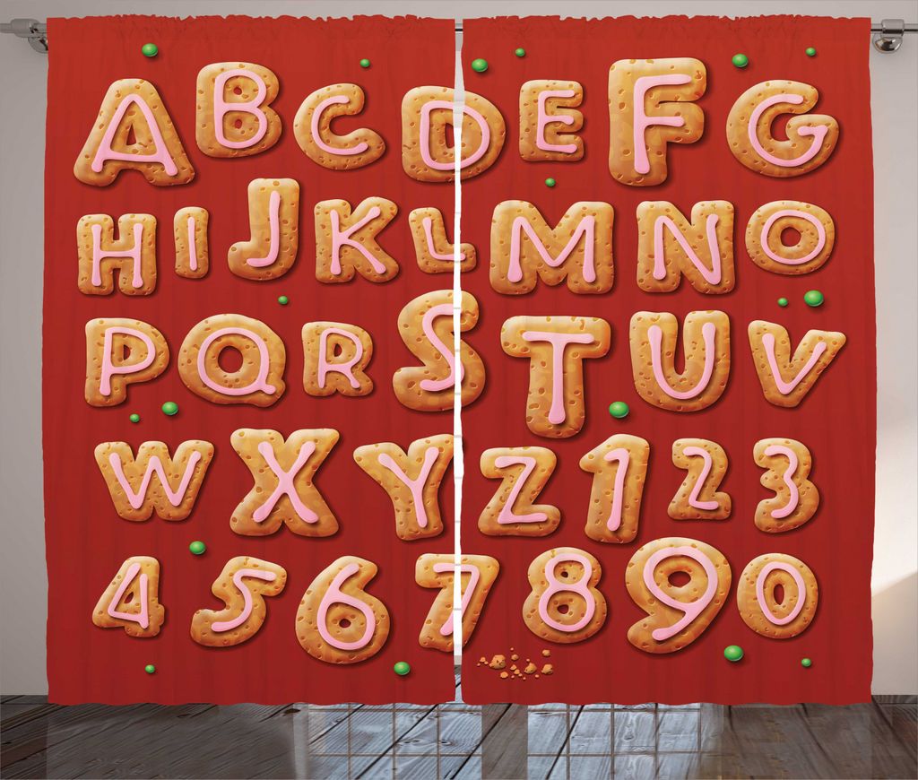 ABAKUHAUS Plätzchen Rustikaler Vorhang, Neujahr Themed ABC und Punkte, Wohnzimmer Universalband Gardinen mit Schlaufen und Haken, 280 x 245 cm, Me...