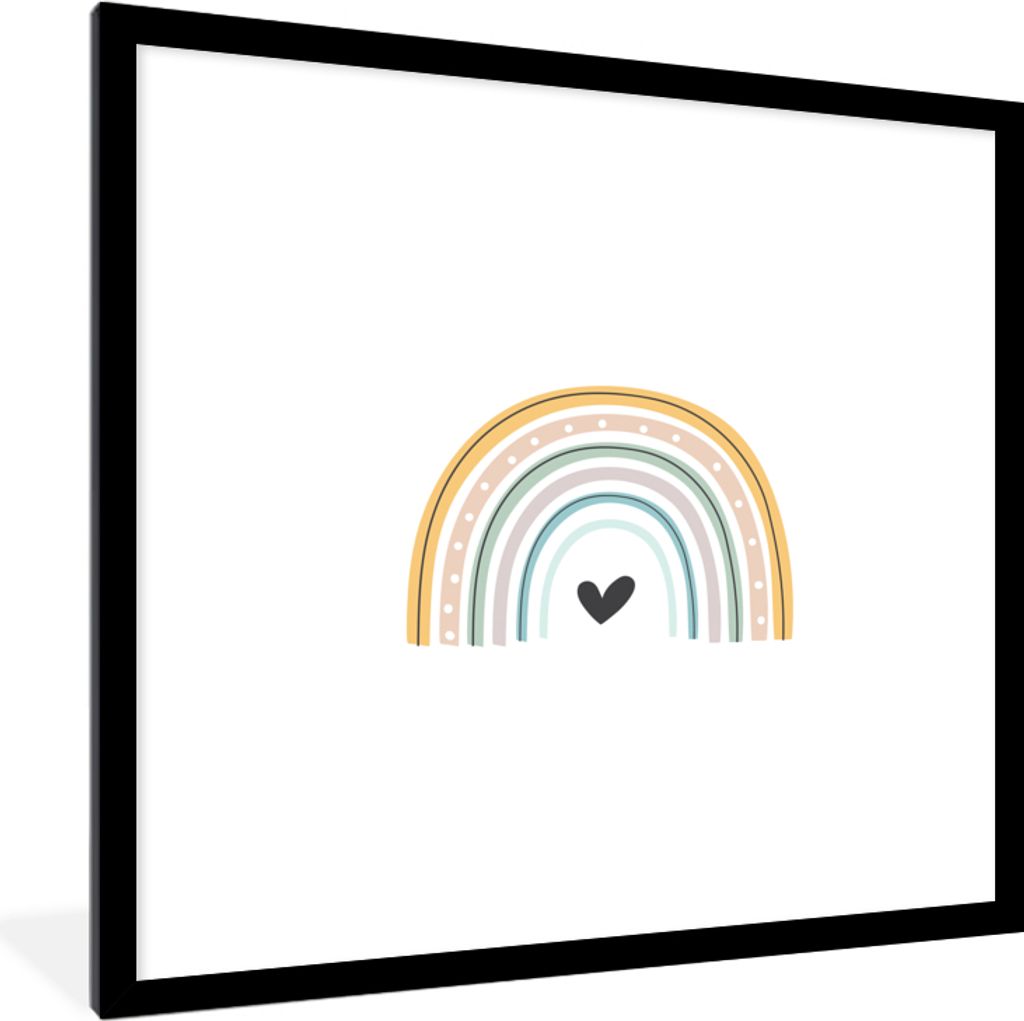 MuchoWow Gerahmtes Poster Regenbogen - Herz - Tupfen - Pastell - Kinder 40x40 cm - Poster mit Schwarzem Bilderrahmen Wandposter Rahmen Foto Bilde...