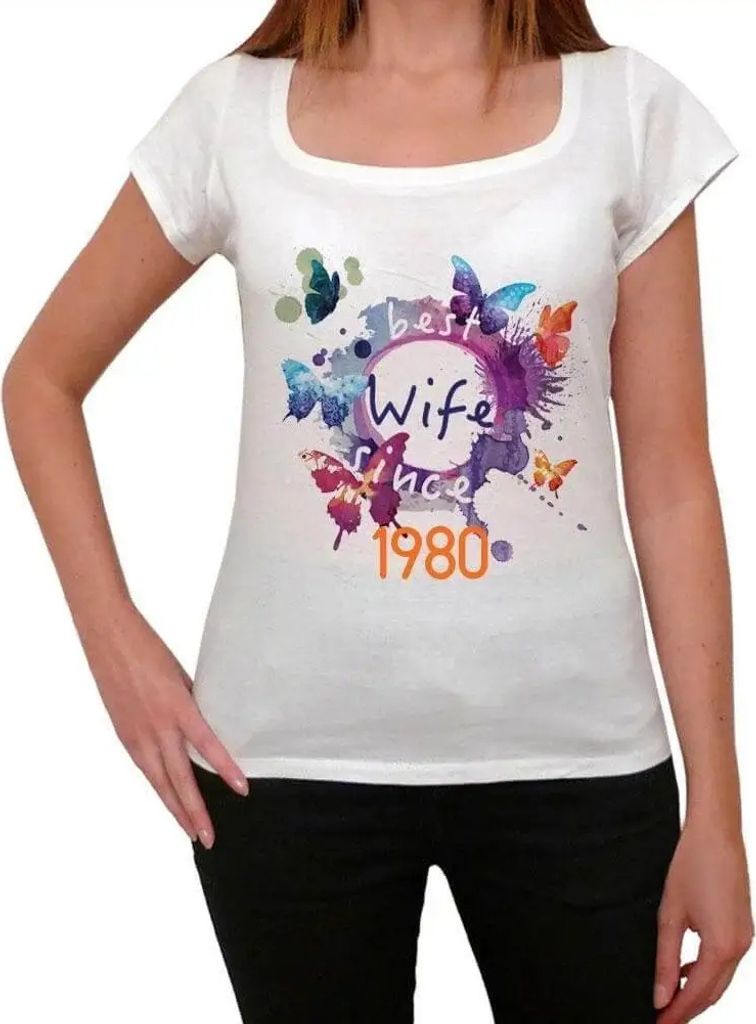 Damen Grafik T-Shirt Schmetterlinge beste Frau seit 1980 – Butterflies Best Wife Since 1980 – Geschenk 44. Geburtstag Jahrestag 44 Jahre Jubil...