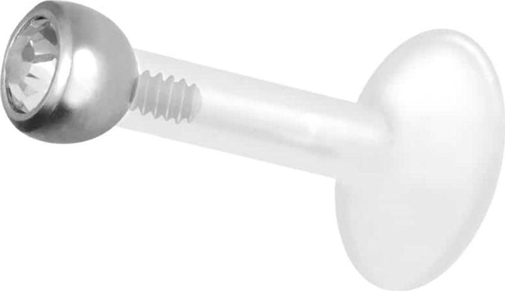 Ohrpiercing, Nasenpiercing PTFE Labret mit Innengewinde + Titan-Aufsatz KRISTALL Silber Stablänge: 8mm + Stabstärke: 1,2mm + Kugelgröße: 2,5mm