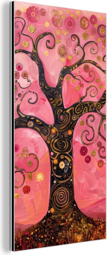 MuchoWow Wanddekoration Metall Metallbild Wandkunst 40x80 cm Baum - Baum des Lebens - Rosa - Gold MuchoWow Aluminium Gemälde - Wanddekoration - In...