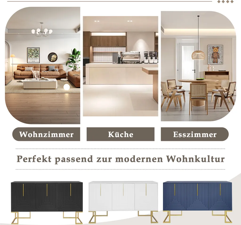 Meuble Buffet 138cm Bleu : Rangez Tout Facilement avec ce Sideboard Chic - 5