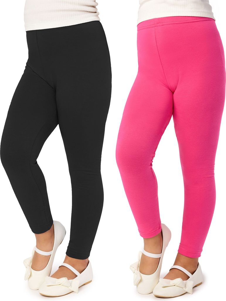 Merry Style Mädchen Lange Leggings aus Viskose 2 Pack MS10-130 (Schwarz/Rosa (2Pack), 110 cm)