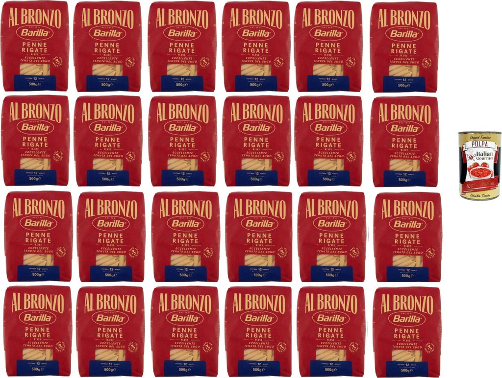 Barilla Al Bronzo Penne Rigate 24x500g – 12 kg Vorratspack, Produktbild 
