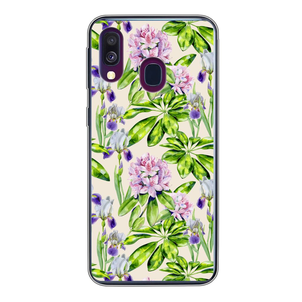 MuchoWow Handyhülle Schutzhülle Hülle für Samsung Galaxy A40 Hortensie - Blatt - Blüte Silikon Softcase Handy Hülle - Handy-Tasche