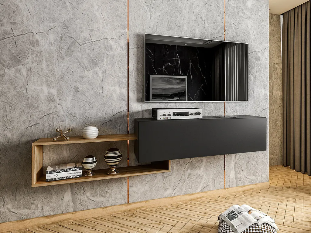 MIRJAN24 Mobile TV Vega, elegante mobile TV del produttore, tavolo TV, pensile (colore: nero / Wotan) - 1