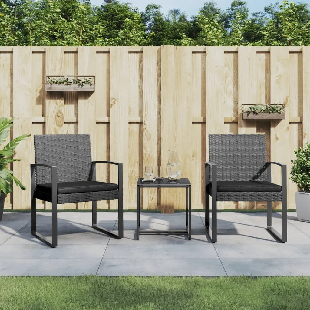 Salon de jardin 3 pièces PP rotin gris foncé avec coussins CC8778771