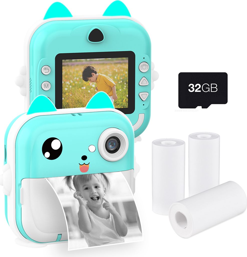 Tragbare Kinder-Sofort-Thermodruck-Kinderkamera, 2,4-Zoll-Bildschirm, Digitalkamera, Foto-Selfie, HD-Video, thermischer tintenloser Druck mit 32 GB...