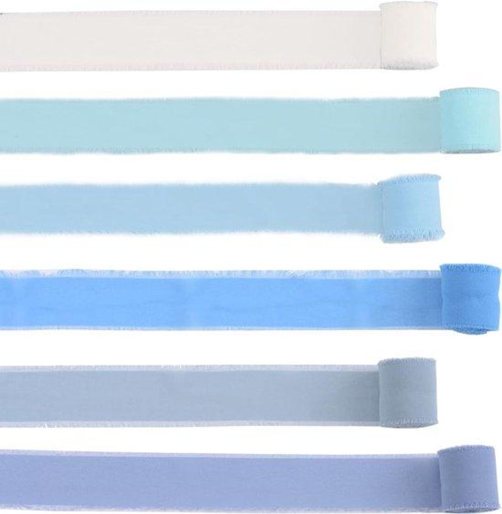 Seidene Blumenbänder 6 Rollen blau gemischte Farbe Fransen