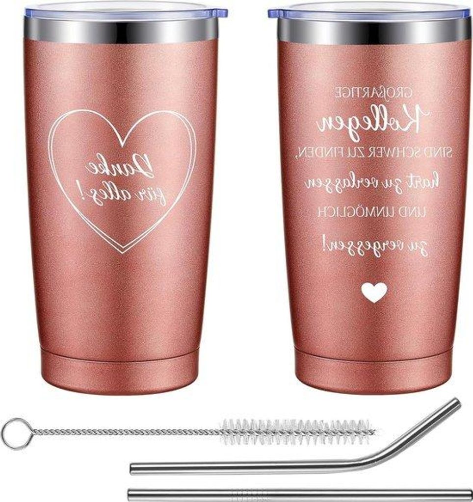 Isolierter Thermosbecher 600 ml - Isolierter Becher mit Deckel und Trinkhalm - Geschenk für Kollegen