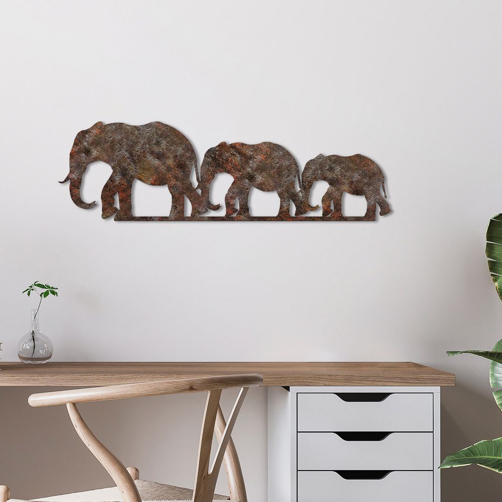 Wallity, Rusty Elephant 1, Dekoratives Wandaccessoire aus Metall, Antiquität, METALLKÖRPER, 15 x 50 cm
