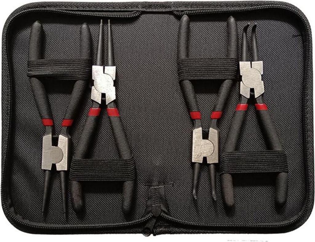 Set mit 4 professionellen 7-Zoll-Sicherungsringzangen, Innen- und Außensicherungsringzangen-Set, gerade und gebogen, rutschfester Griff mit Aufbew...