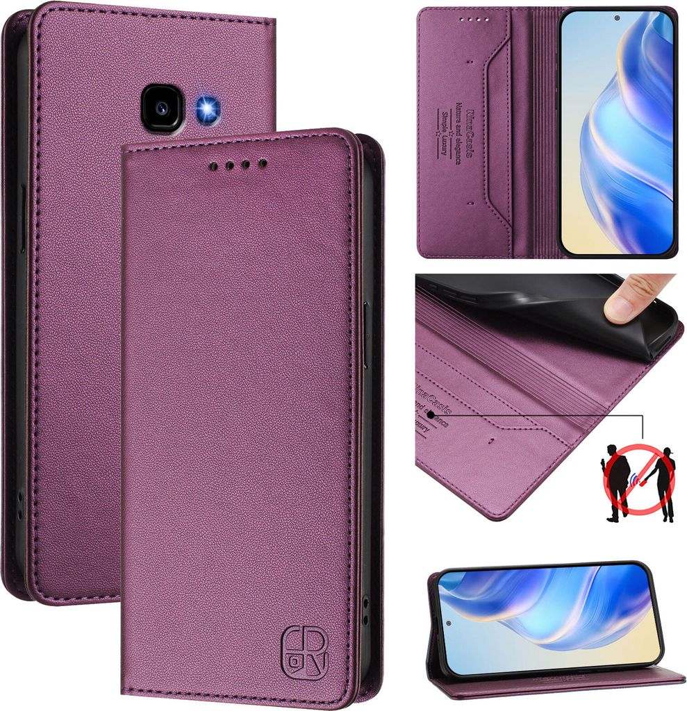 Lederhülle für Samsung Galaxy A3 2017 Hülle Flip Brieftasche Kartenfächern Ständer Schutzhülle Lila