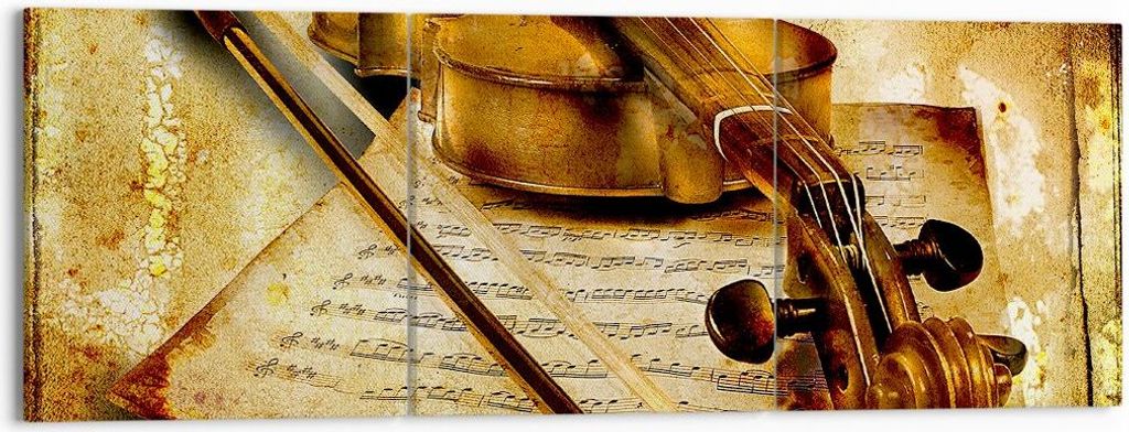 Bild auf Leinwand - Leinwandbild - Violine Instrument Notizen - 150x50cm - Wand Bild - Wanddeko - Leinwanddruck - Bilder - Kunstdruck - Wanddekorat...