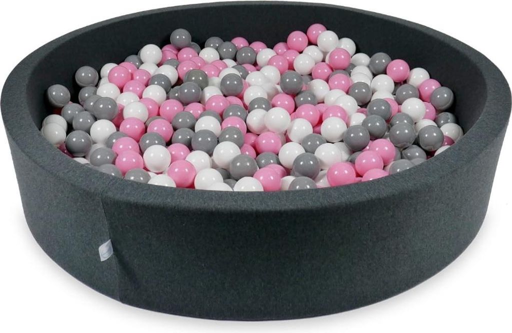 Trockenbecken 130x30cm Graphit mit 600 Bällen: Puderrosa, Grau, Weiß