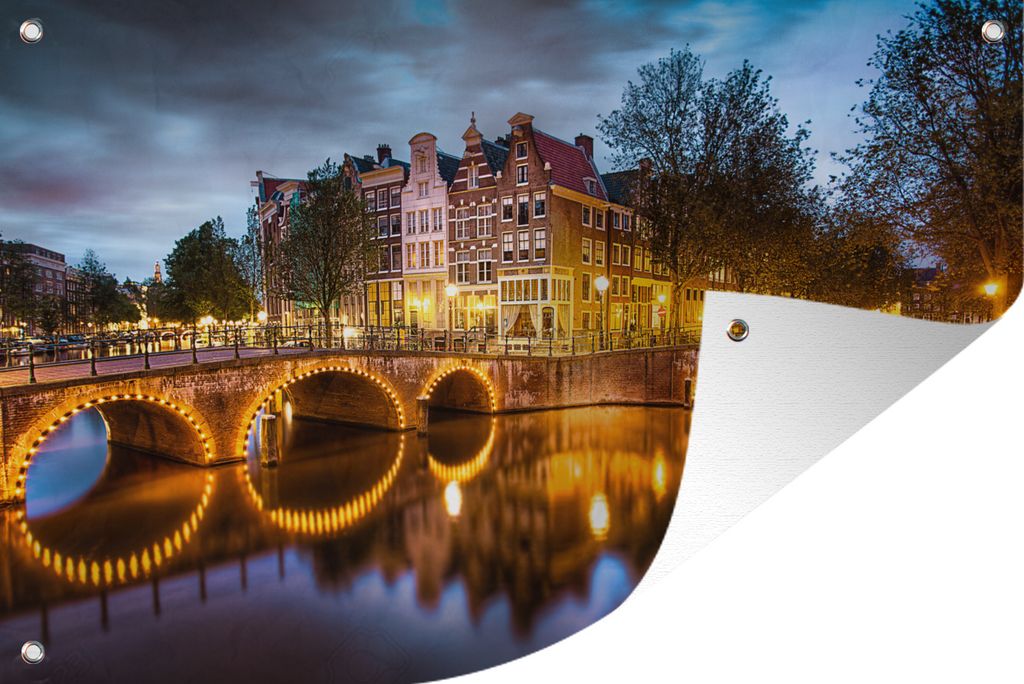 MuchoWow 120x80 cm Outdoor-Poster Gartendeko Sichtschutz Garten Poster für den Garten Die Keizersgracht in der Nacht