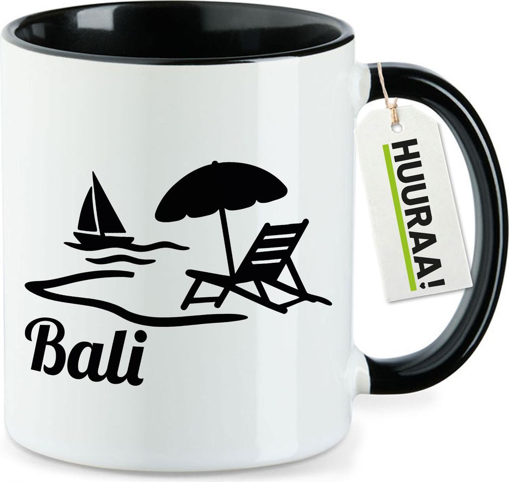 Huuraa Kaffeetasse Bali Inselmotiv Indonesien 330ml Schwarz Keramik Kaffeebecher Geschenkidee
