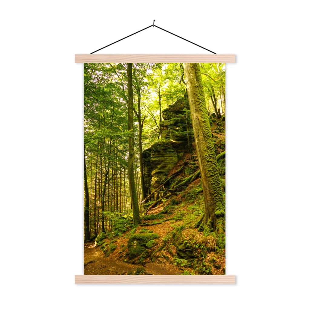 MuchoWow Textilposter Bäume - Stein - Wald - Natur - Pflanzen 60x90 cm mit holzfarbenen Rahmen - Textil