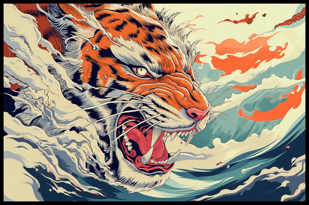 Plakat 86,4x56,8cm Tiger auf der Welle