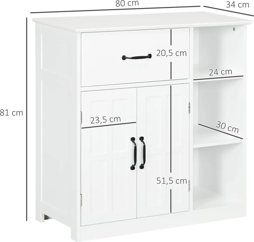 Commode de Salle de Bain Blanche 80x34x81cm avec Rangement Modulable - 5
