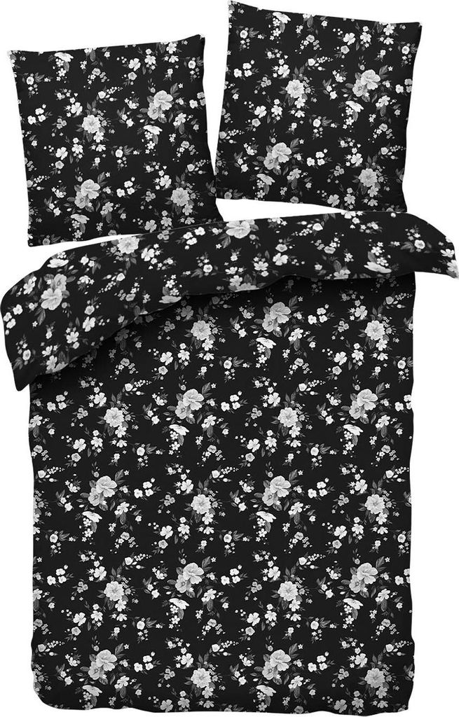 Traumschlaf Mako-Satin Bettwäsche Fleur Royale schwarz 200x200 cm + 2x 80x80 cm