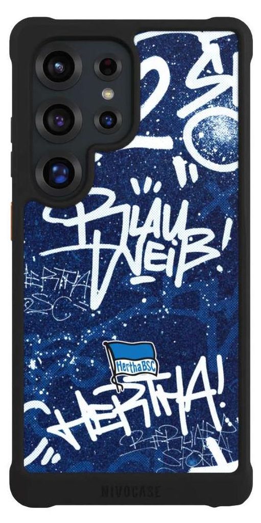 NIVOCASE Hülle für Samsung Galaxy S25 Ultra Stoßfeste Handyhülle NIVOmax Case Schwarz Graffiti Hertha BSC Offizielles Lizenzprodukt