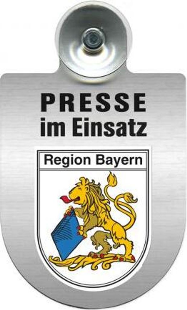 Einsatzschild Windschutzscheibe incl. Saugnapf - Presse im Einsatz - 309456- incl. Regionen nach Wahl Color - Region Bayern