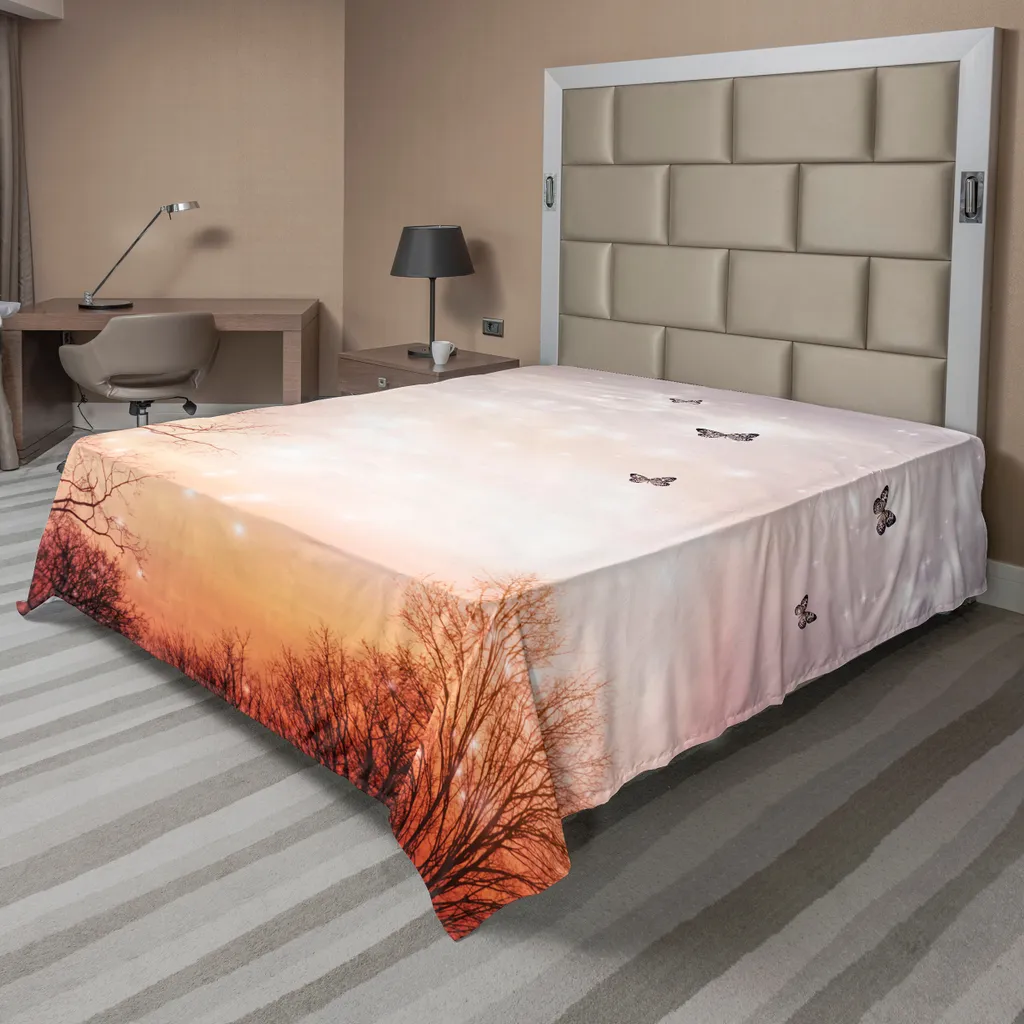 Drap-housse Confortable Imprimé Papillons 275x260 cm Rose et Orange
