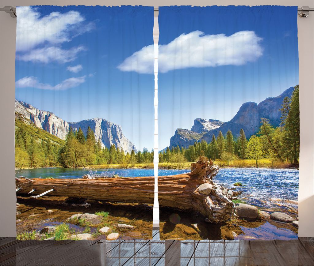 ABAKUHAUS amerikanisch Rustikaler Gardine, Kalifornien Yosemite, Schlafzimmer Kräuselband Vorhang mit Schlaufen und Haken, 280 x 175 cm, Grün blau