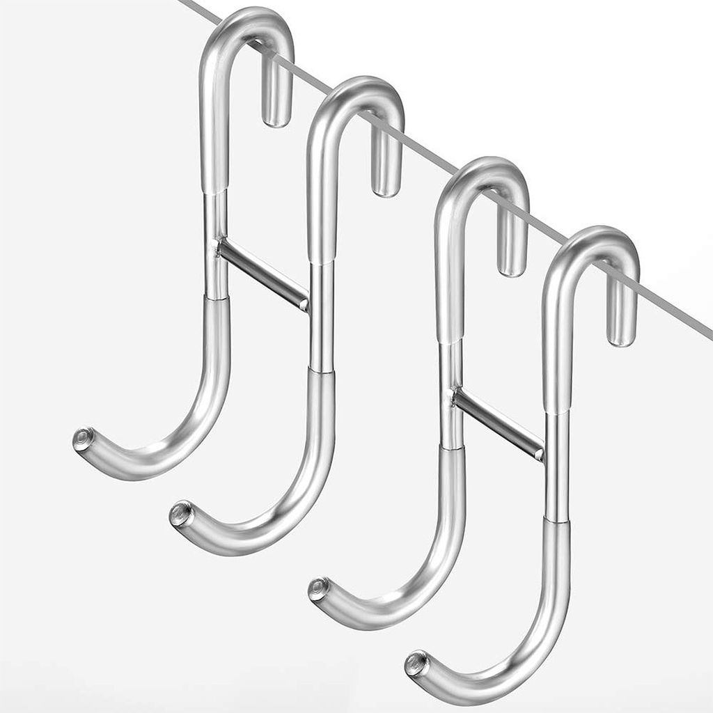 2er Set haken für glastüren,edelstahlhaken,Doppelseitiger S-Haken,Stanzfrei,für Badezimmer Glas Dusche Tür,Silver