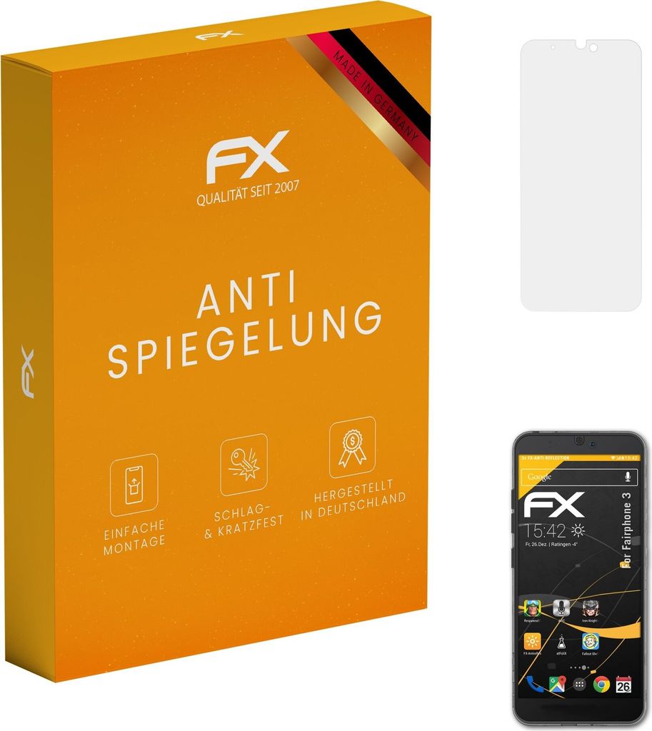atFoliX FX-Antireflex 3x Schutzfolie kompatibel mit Fairphone 3 Displayfolie
