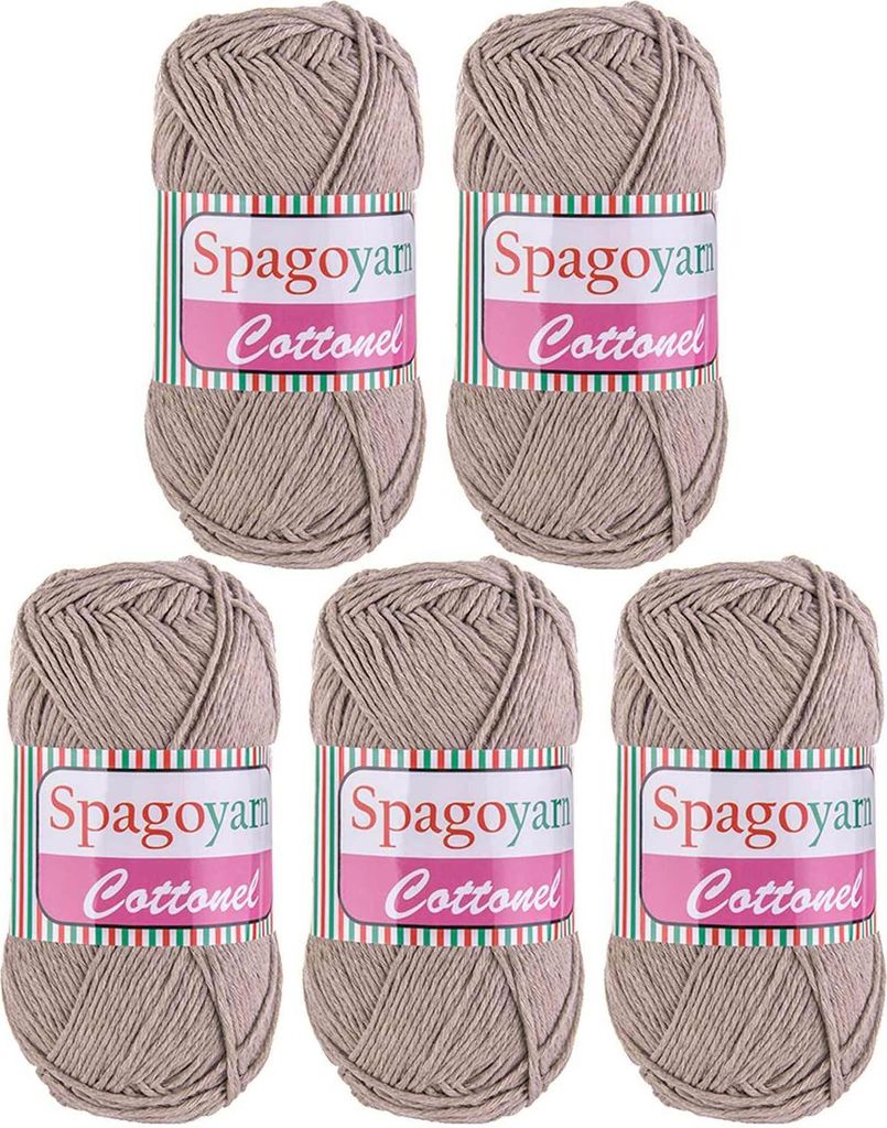 Strickgarn Baumwolleel Uni 5 x 100g Häkelgarn Strickwolle Handstrickgarn Farbwahl, Farbe:graubeige
