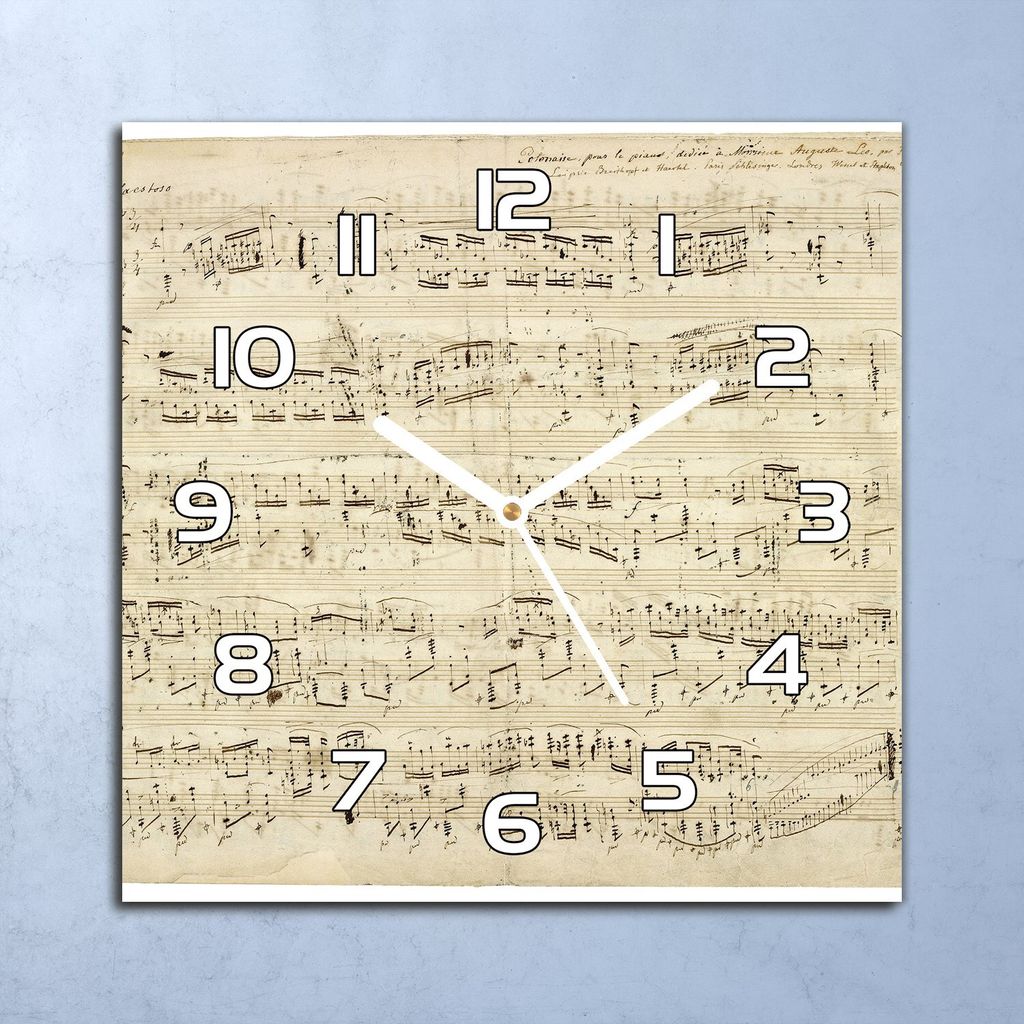 Deko Glasuhr Wanduhr 30x30 Chopin Musik Noten Quarz Küchenuhr Bürouhr