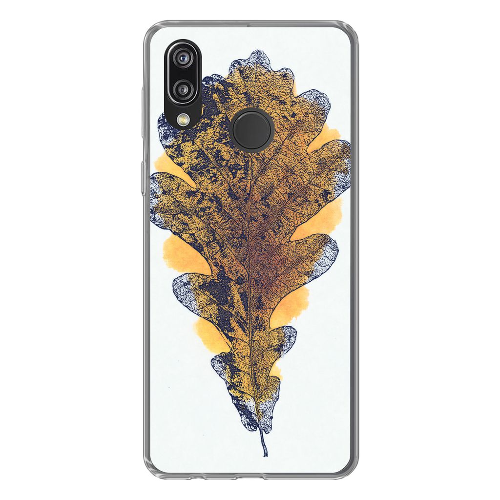 MuchoWow Handyhülle Schutzhülle Hülle für Huawei P20 Lite (2020) Aquarell - Orange - Eichenblatt Silikon Softcase Handy Hülle - Kartenhalter