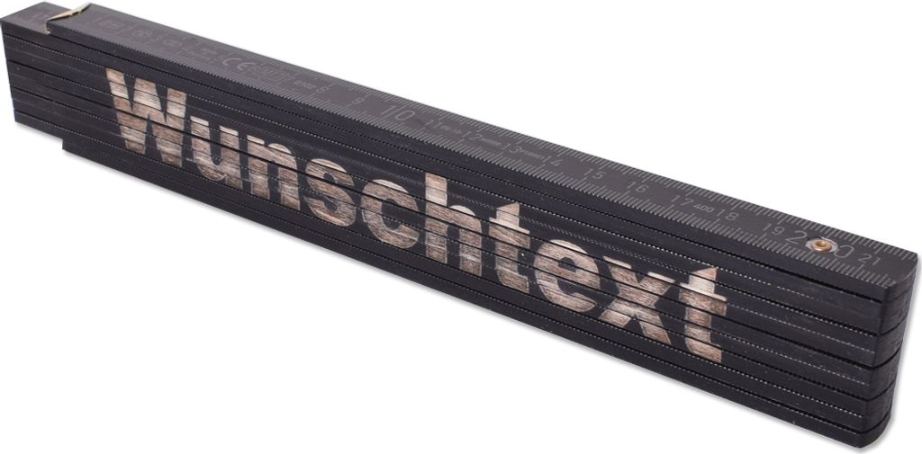 TE-Trend 2m Zollstock Gravur Meterstab Metermaß Gliedermaßstab Maßstab Wunschtext Namen Text 20 Zeichen Geschenk Schwarz