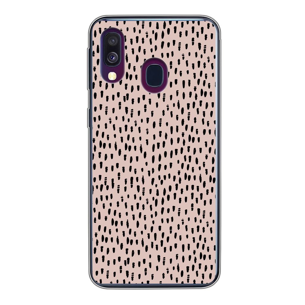 MuchoWow Handyhülle Schutzhülle Hülle für Samsung Galaxy A40 Polka dots - Rosa - Schwarz Silikon Softcase Handy Hülle - Handy-Tasche