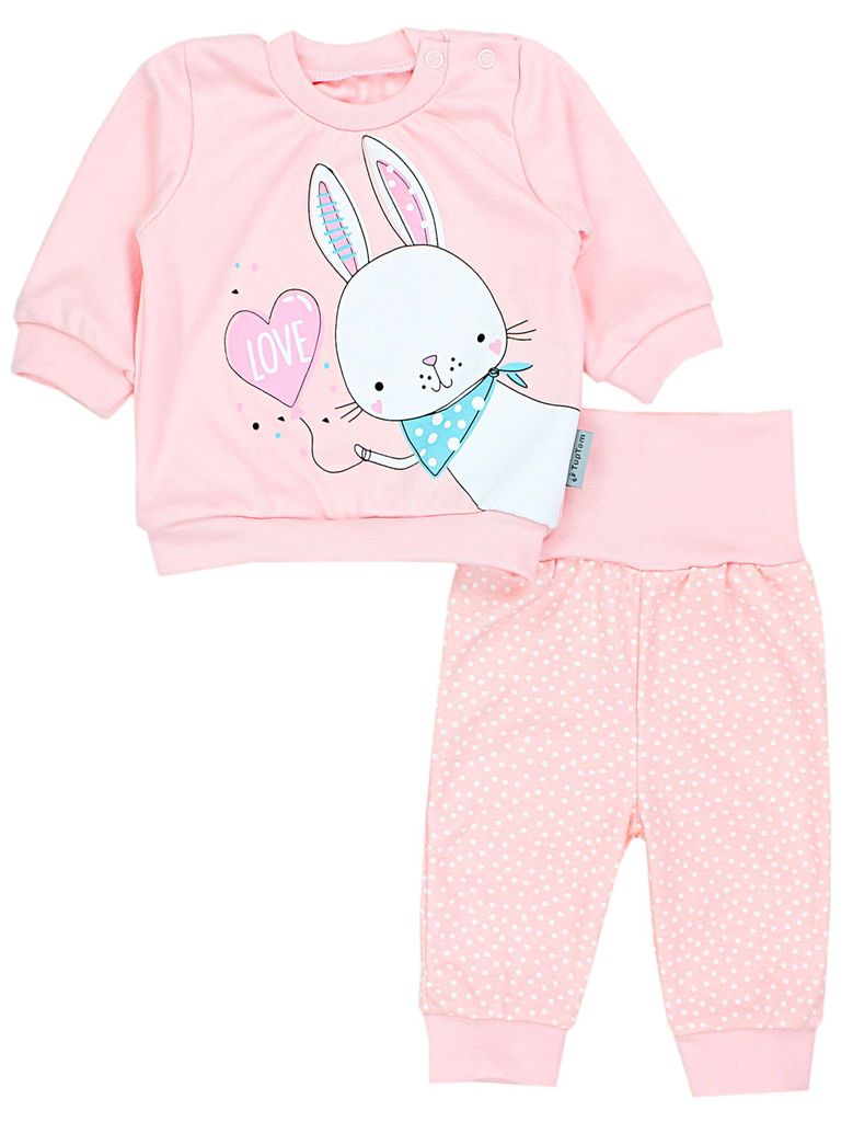 TupTam Baby Mädchen Outfit Langarmshirt mit Print Spruch Babyhose Babykleidung 2teilig, Farbe: Kaninchen Love / Punkte Aprikose , Größe: 56