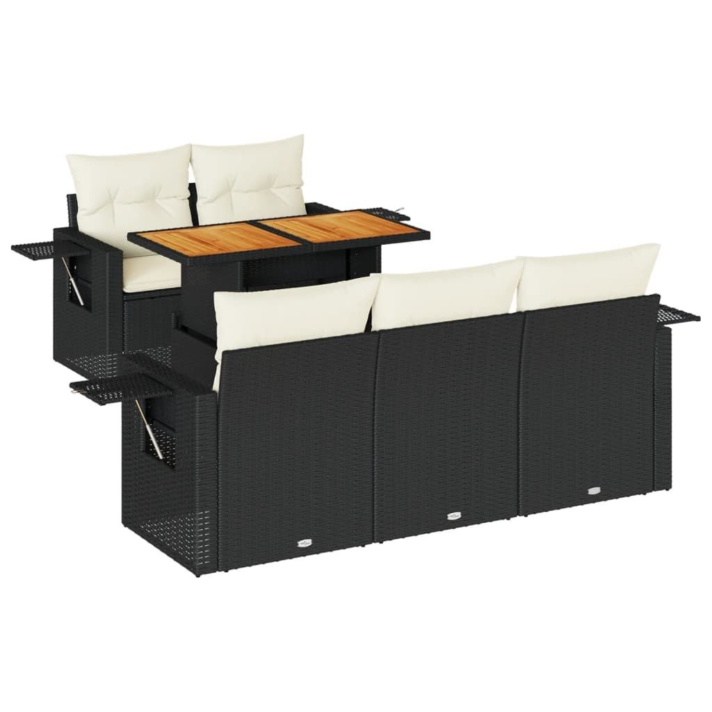 vidaXL 6-tlg. Garten-Sofagarnitur mit Kissen Schwarz Poly Produktbild 