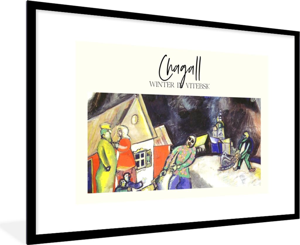 MuchoWow Gerahmtes Poster Kunst - Winter in Witebsk - Chagall 90x60 cm - Poster mit Schwarzem Bilderrahmen Wandposter Rahmen Foto Bilder - Wandde...