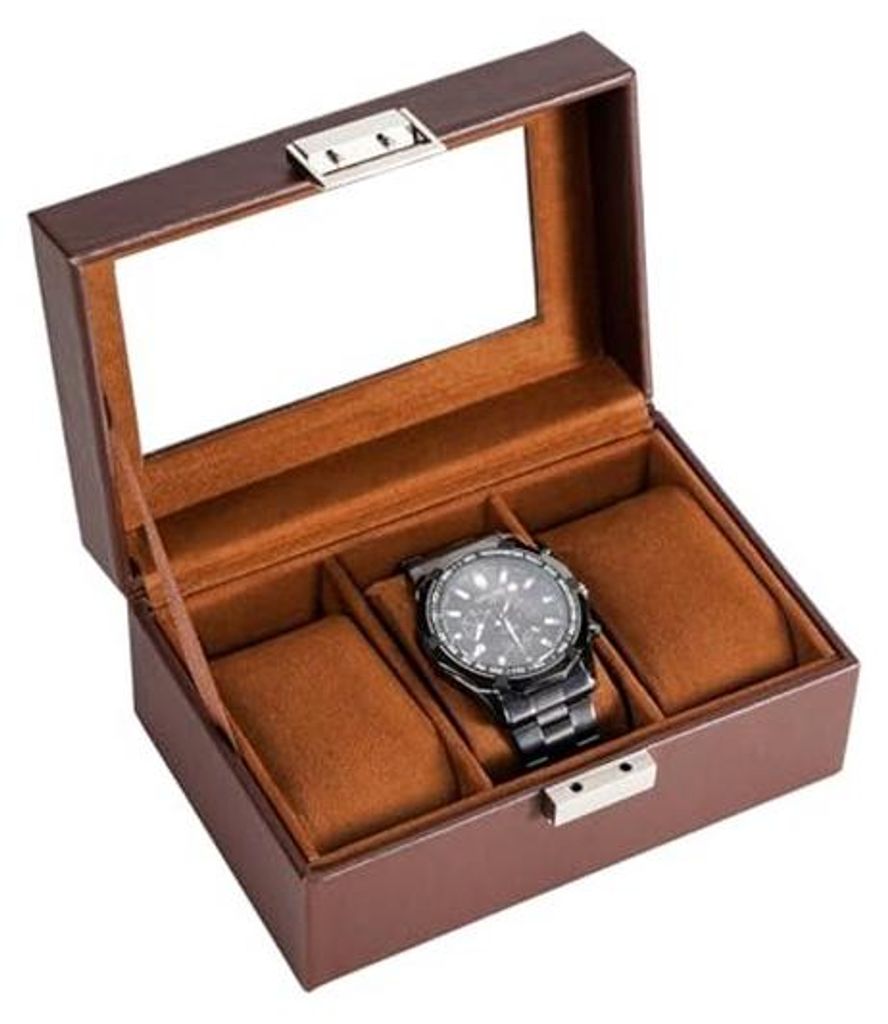 Uhrer Holzschacht - Widerstandsfähig mit 3 Kompartimenten und Glasdeckel für Uhrfreunde