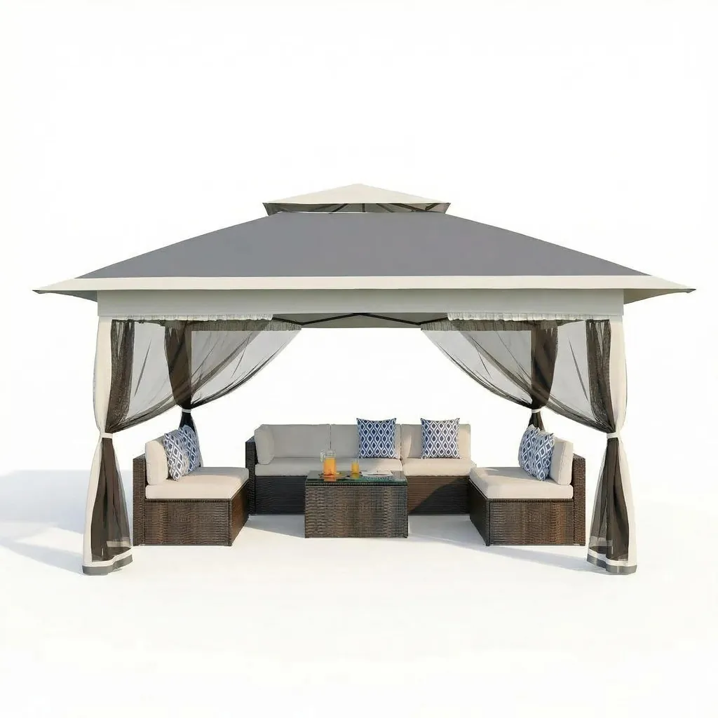 Pavillon de jardin 3x3m imperméable gris avec 4 parois moustiquaires