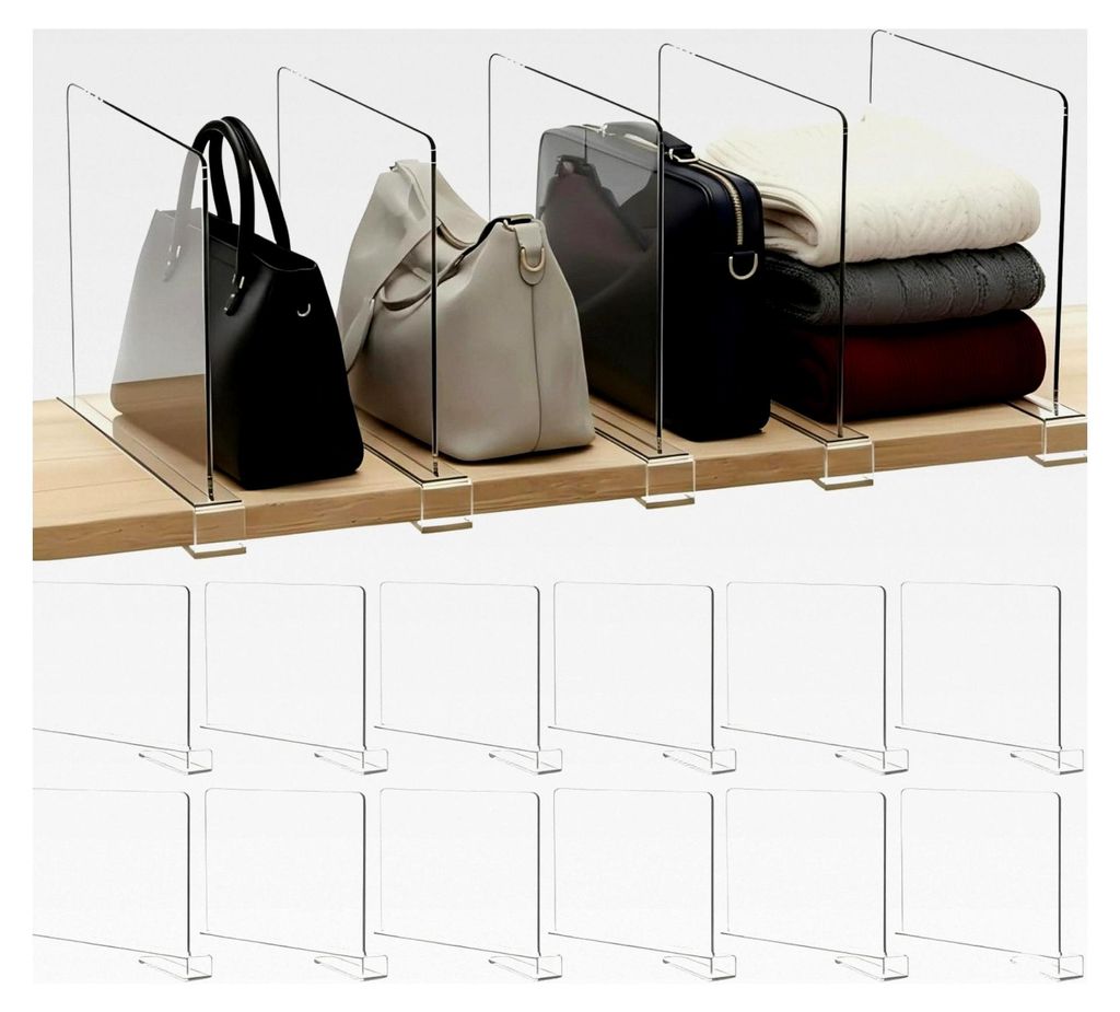 12 Stück Transparente Acryl Regaltrenner: Multifunktionale Kleiderschrank Organizer - 30 x 20 cm Regalteiler - Verstellbare Trenner für Schrank, ...