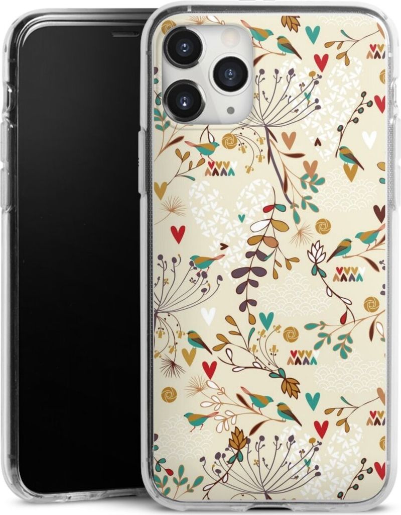 DeinDesign Handyhülle für Apple iPhone 11 Pro Max Silikon Hülle Case Smartphone Schutzhülle Blumen Retro Vogel