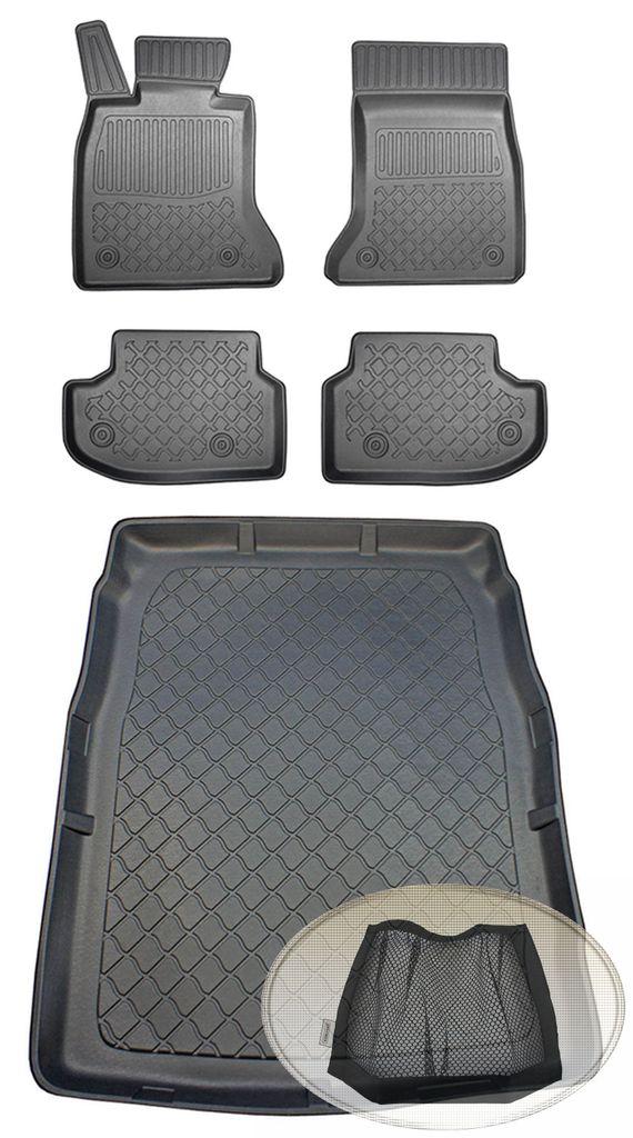 SET Kofferraumwanne Gummifußmatten für BMW 5er Luxury Line F10 Facelift Limousine Stufenheck 4-türer 2013-2017 nicht für xdrive geeignet, Sitzs...
