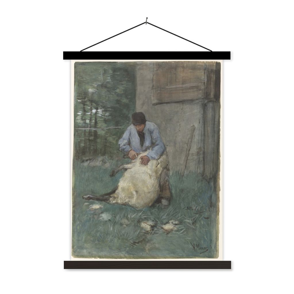 MuchoWow Textilposter Schafscherer - Gemälde von Anton Mauve 120x160 cm mit schwarzem Rahmen - Magnetischer